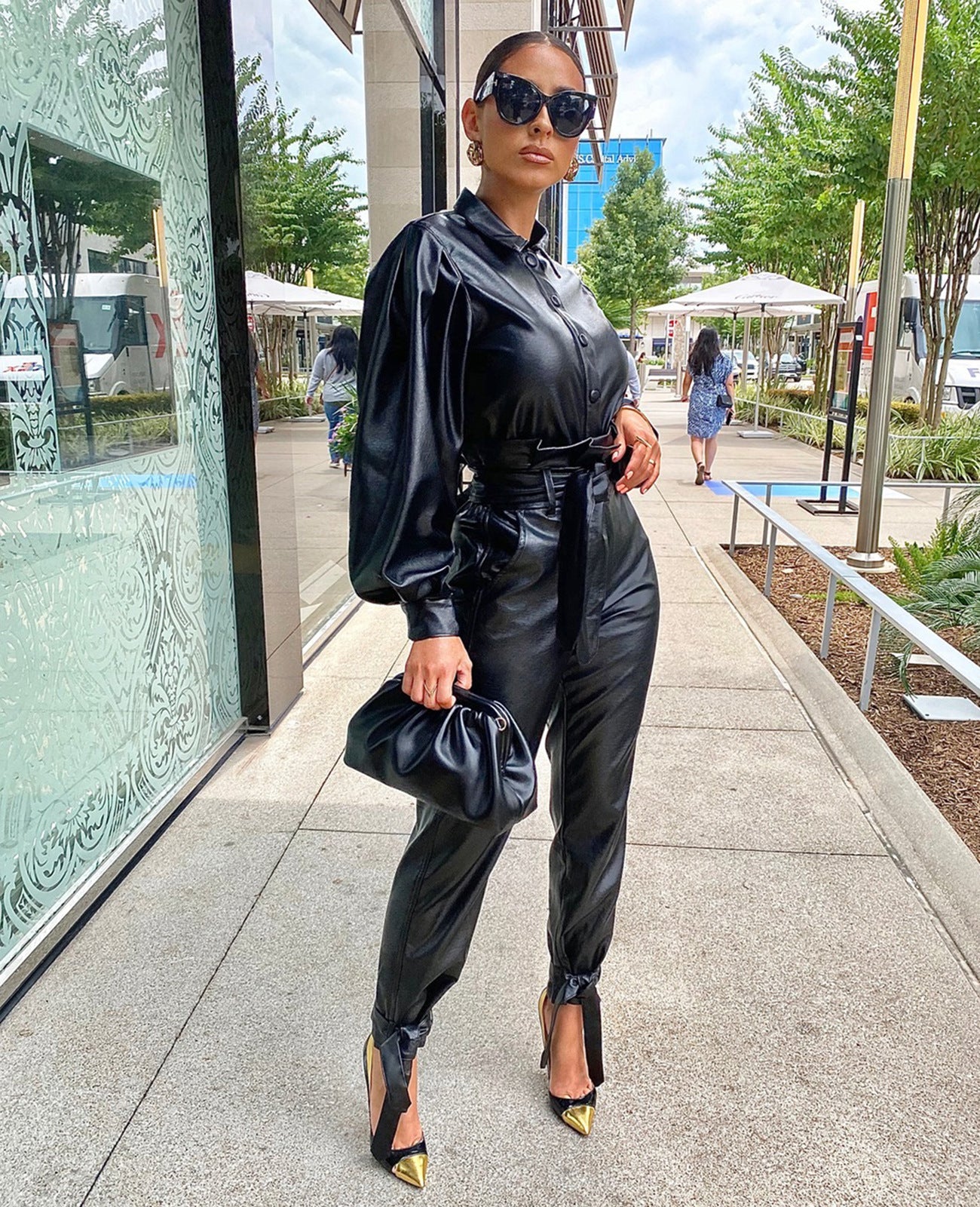 Faux Leather Belted Trouser Set