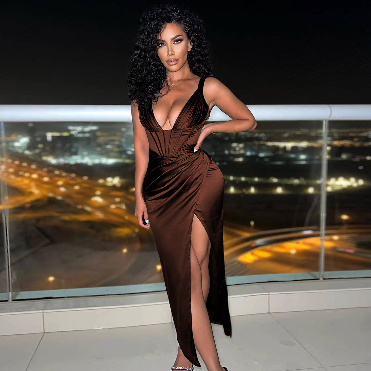 Split Satin Corset Dress