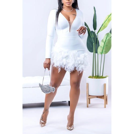 Deep V Plunge Feather dress