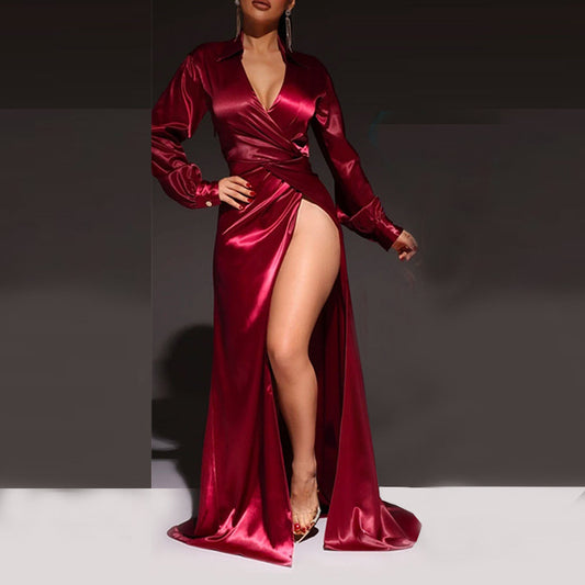 Satin High Split Maxi Dress