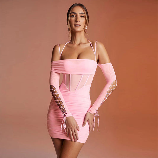 Mesh Lace Up Boning Dress