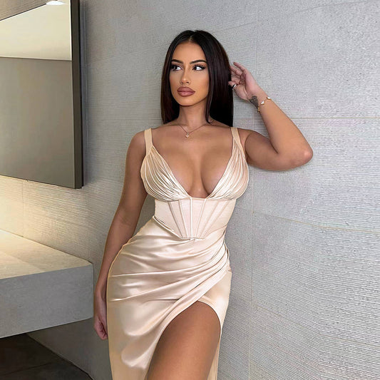 Split Satin Corset Dress